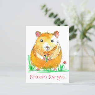 Carte Postale Bouquet de fleurs pour animal de compagnie hamster