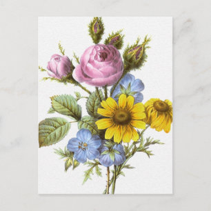 Carte postale Bouquet de fleurs Redoute vintage