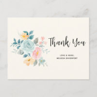 Bouquet de fleurs rose et bleu élégant - Merci
