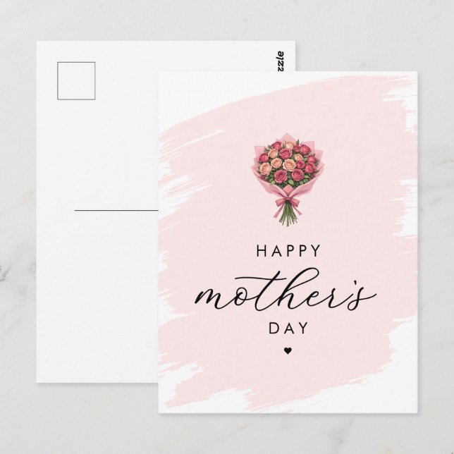 Carte Postale Bouquet de fleurs roses Bonne fête des mères Éléga (Devant / Derrière)