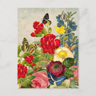 Carte Postale Bouquet de fleurs vintages aux papillons