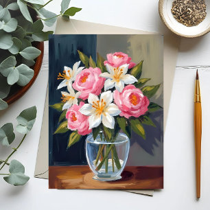 Carte Postale Bouquet de lys et de roses   Vase aquarelle floral