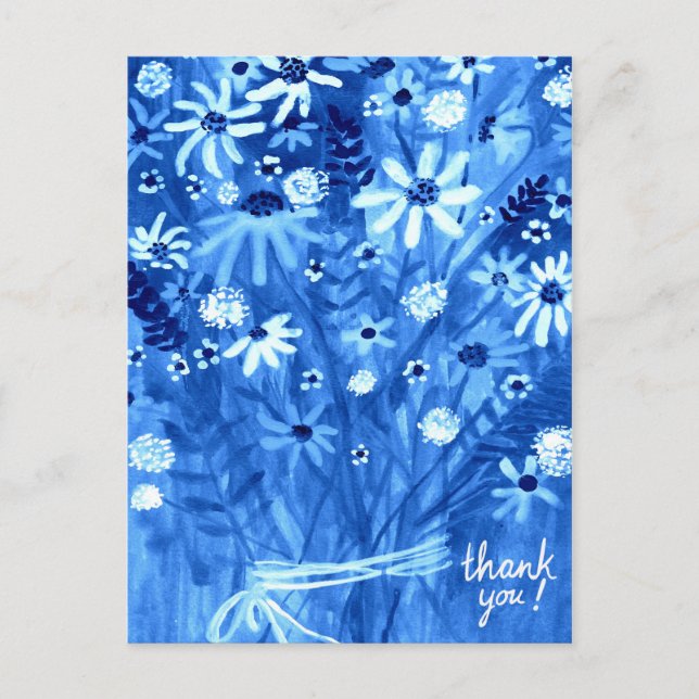 Carte Postale Bouquet de Marguerite Bleue Merci (Devant)