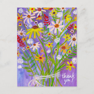 Carte Postale Bouquet de pâquerettes colorées Merci
