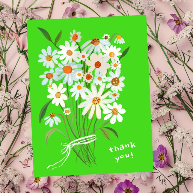 Carte Postale Bouquet de pâquerettes Gouache peinte à la main Me (Daisy Bouquet Handpainted Gouache Thank You Postcard
Lime Brat)