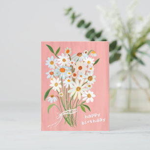 Carte Postale Bouquet de pâquerettes Joyeux anniversaire rose po