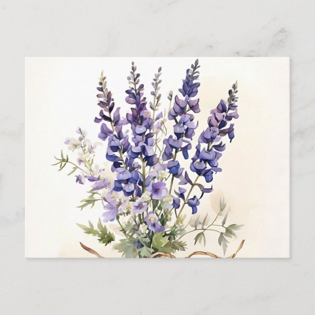 Carte Postale Bouquet de pied d'alouette romantique aquarelle (Devant)