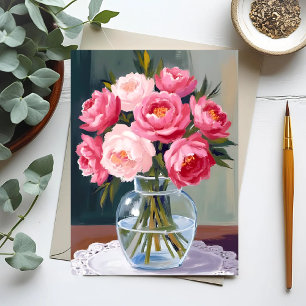 Carte Postale Bouquet de pivoines   Fleurs en vase rose floral a