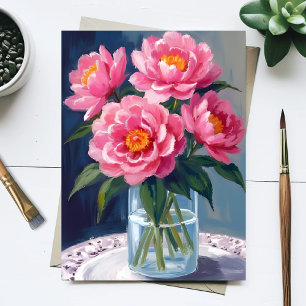 Carte Postale Bouquet de pivoines Fleurs roses Peinture florale