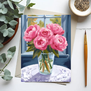 Carte Postale Bouquet de pivoines rougissantes   Peinture de fle