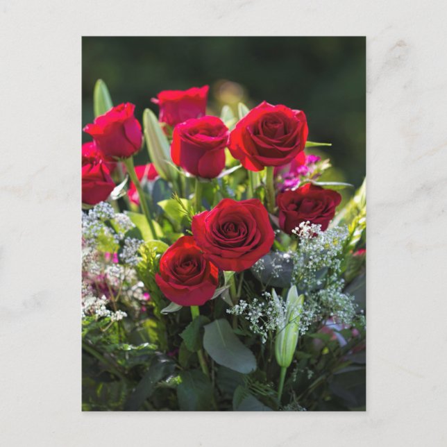 Carte Postale Bouquet de rose rouge romantique (Devant)