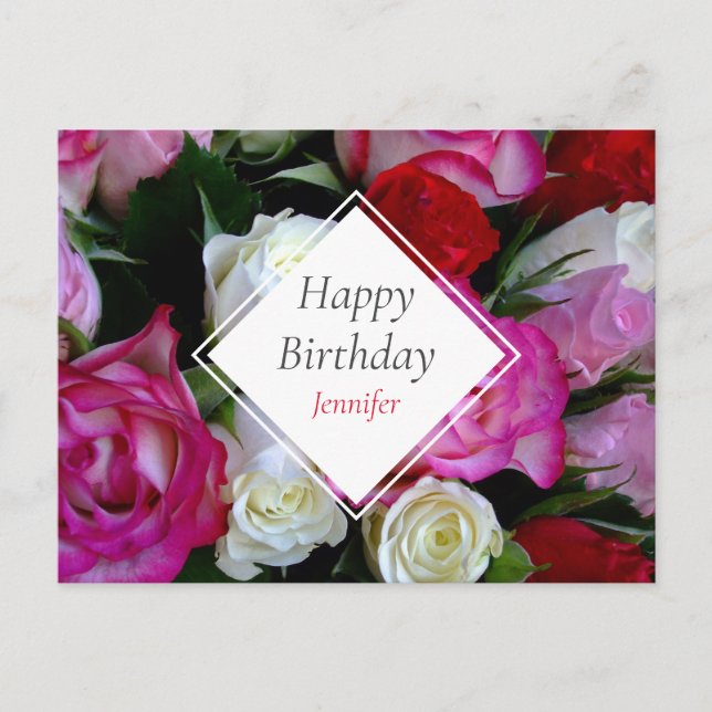 Carte Postale Bouquet de roses Joyeux Anniversaire (Devant)