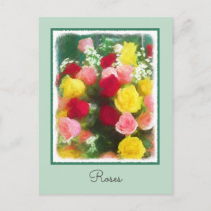Carte Postale Bouquet de roses peinture - Jolie fleur d'art orig
