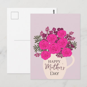 Carte Postale Bouquet de roses roses – Floral élégant de la fête