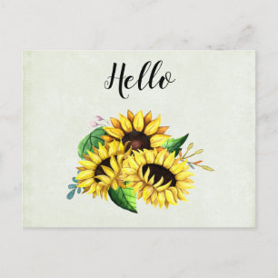 Carte Postale Bouquet de tournesol jaune en aquarelle