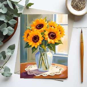 Carte Postale Bouquet de tournesols jaunes floral aquarelle