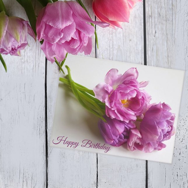 Carte Postale Bouquet de tulipes roses en fleurs. Bon anniversai (Créateur téléchargé)
