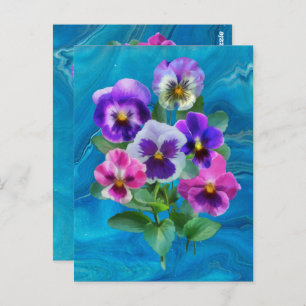 Carte Postale Bouquet de Violets Pansy Fleurs MERCI