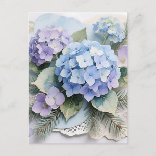 Carte Postale Bouquet d'hortensia bleu aquarelle Sérénité