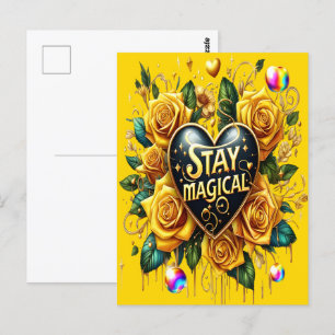 Carte Postale Bouquet enchanteur de Roses d'or et de coeur