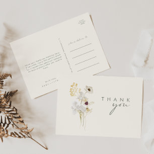Carte Postale Bouquet Fleur sauvage Whimsical   Merci ivoire