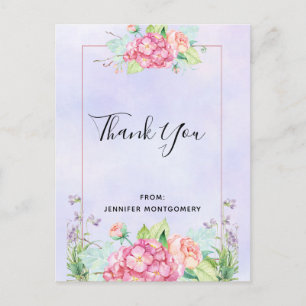 Carte Postale Bouquet Floral Aquarelle Rose Moderne Merci