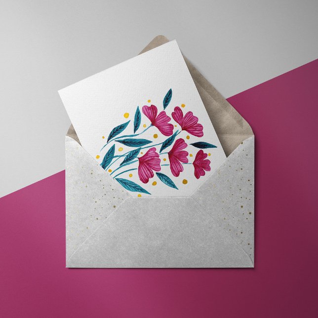 Carte Postale Bouquet floral mignon - magenta et turquoise (Créateur téléchargé)