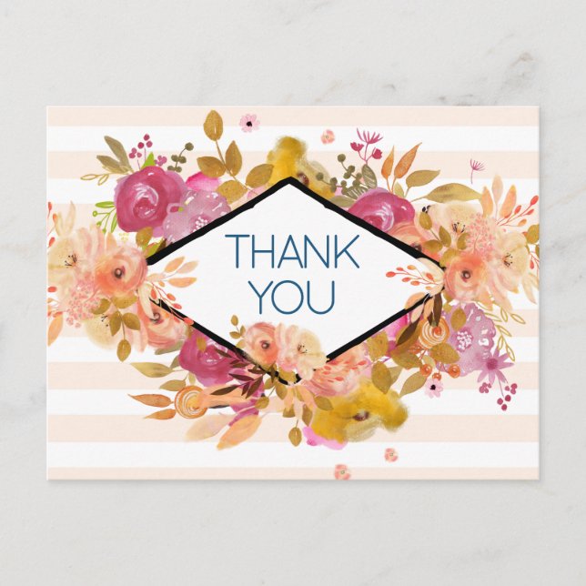 Carte Postale Bouquet floral orange et rose pour remerciement de (Devant)