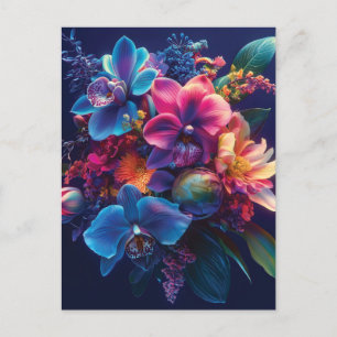 Carte Postale Bouquet floral vif aux fleurs de néon