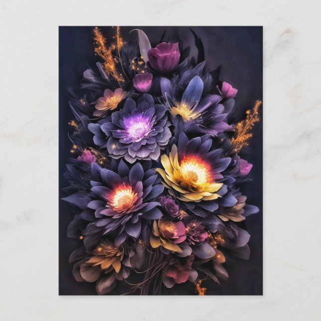 Carte Postale Bouquet Moody fleurs violettes jaunes noirs (Devant)