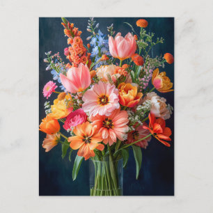 Carte Postale Bouquet printanier lumineux dans un vase en verre