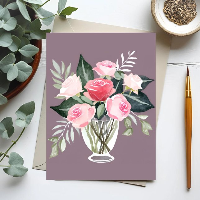 Carte Postale Bouquet rose | Aquarelle florale féminine (Créateur téléchargé)