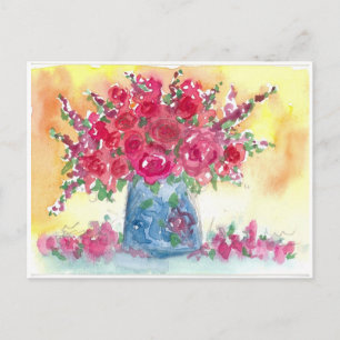 Carte Postale Bouquet rose rose aquarelle peinture