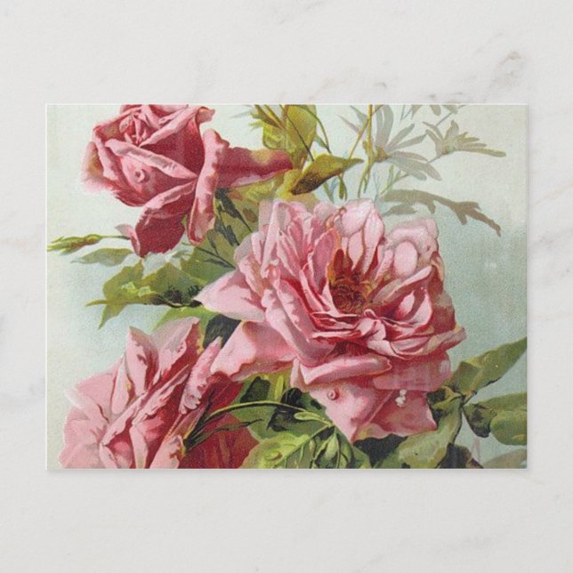 Carte Postale Bouquet Roses roses vintages (Devant)