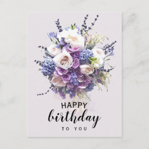 Carte Postale Bouquet vintage Calligraphie d'anniversaire Cust