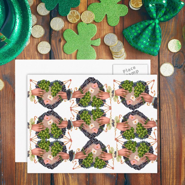 Carte Postale Bouquets de coeur et de trèfle de la Saint-Patrick (St. Patrick's Day Flower Heart and Clover Bouquets Postcard)