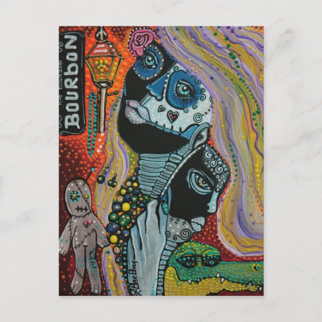 Carte Postale Bourbon Street Mardi Gras Art (Devant)