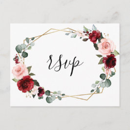 Carte Postale Bourgogne Blush Floral moderne géométrique RSVP