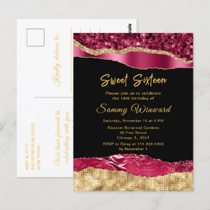 Carte Postale Bourgogne et or Glam Larmes Sweet sixteen