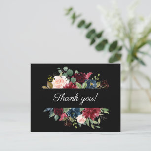 Carte Postale Bourgogne Floral Élégant Aquarelle Merci
