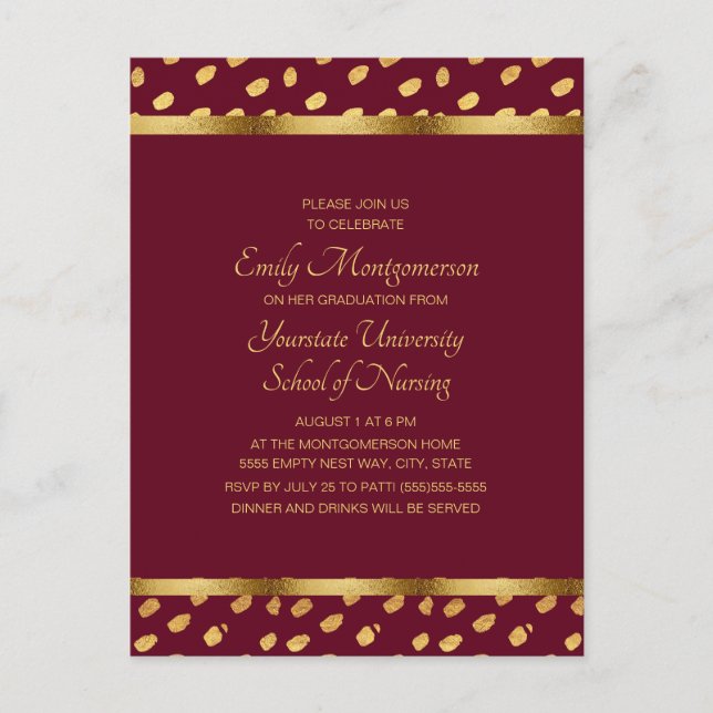 Carte Postale Bourgogne Gold Nursing School Graduation Party (Devant)