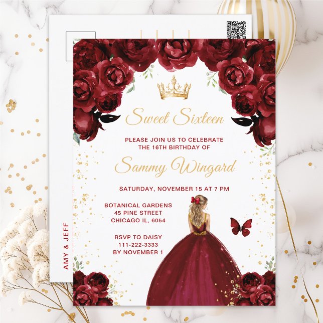 Carte Postale Bourgogne Rouge Blonde Cheveux Princesse Sweet six (Créateur téléchargé)