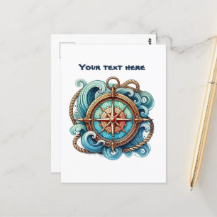 Carte Postale Boussole nautique personnalisable de plage mignonn