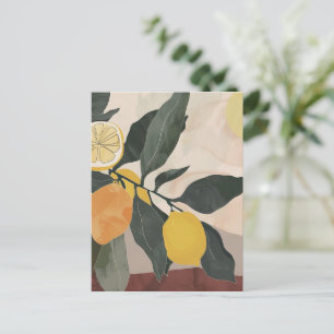 Carte Postale Bouteille de citron avec Artwork de fruits Abstrai