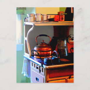 Carte Postale Bouteille de thé en cuivre sur le réchaud