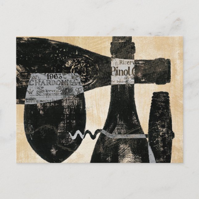 Carte Postale Bouteille de vin et verre (Devant)