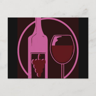Carte Postale Bouteille de vin rouge et verre