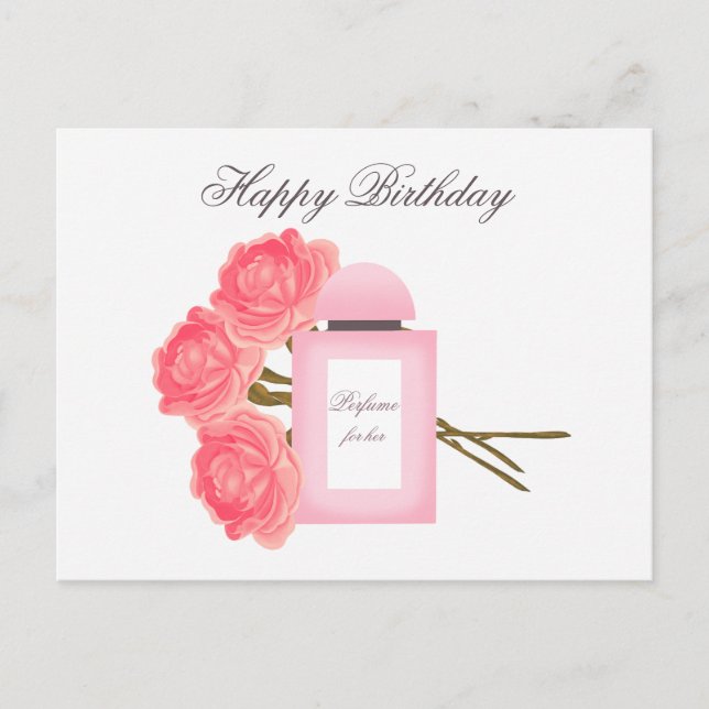 Carte Postale Bouteille Parfum et Bouquet de Rose (Devant)