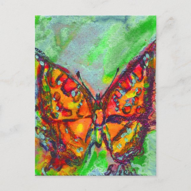 CARTE POSTALE BOUTEILLE ROUGE EN PARKLES D'OR TURQUOISE VERT BLE (Devant)