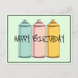 Carte Postale Bouteilles de peinture en spray - Joyeux Anniversa